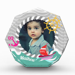 おもしろいボート写真グレーアクア フォトブロック