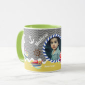 おもしろいボート写真グレー黄色 マグカップ (正面左)