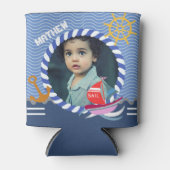 おもしろいボート写真ブルー 缶クーラー (正面)