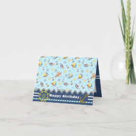 おもしろいボート青。誕生日カード サンキューカード