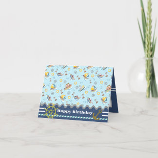 おもしろいボート青。誕生日カード サンキューカード