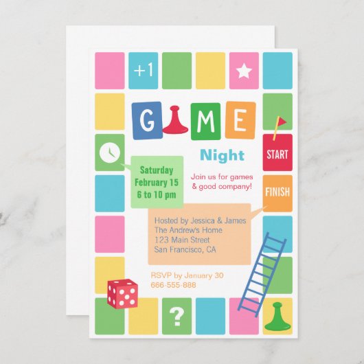 おもしろいボードゲームナイトパーティの招待状 招待状 (正面/裏面)