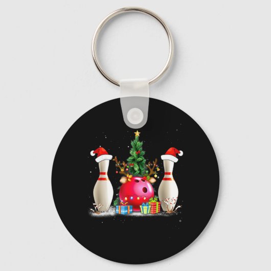 おもしろいボーリングクリスマスサンタハットクリスマスボーリング恋人 キーホルダー (正面)
