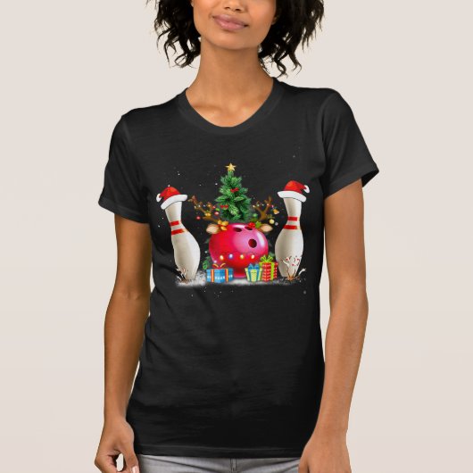 おもしろいボーリングクリスマスサンタハットクリスマスボーリング恋人 Tシャツ (正面)