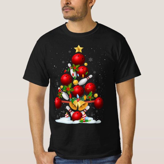 おもしろいボーリングクリスマスツリーMのためのクリスマスの贈り物 Tシャツ (正面)