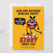 おもしろいボーリングバッシュ誕生日パーティー 招待状 (正面)