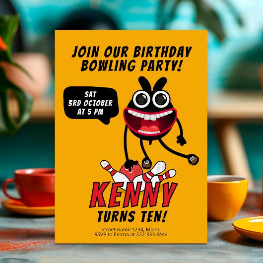 おもしろいボーリングバッシュ誕生日パーティー 招待状