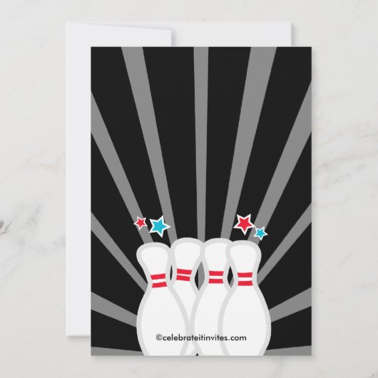 おもしろいボーリング誕生日パーティーへの招待 招待状 (裏面)