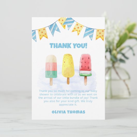 おもしろいポップクル準備アイスポップ・アートのクリームベビーシャワー サンキューカード (スタンド正面)