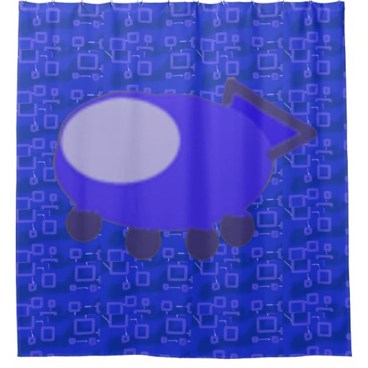 おもしろいポップコーンアニメブルー宇宙船シャワーカーテン シャワーカーテン (正面)