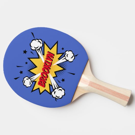 おもしろいポップ・アートのアート漫画ブックスタイル吹き出しロゴ 卓球ラケット (横)