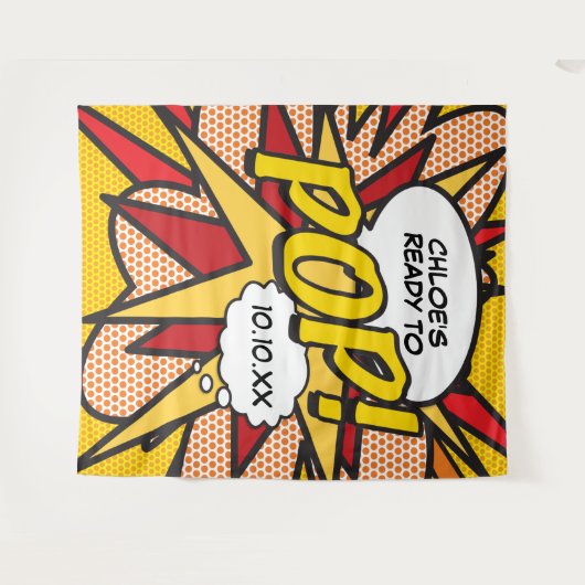 おもしろいポップ・アートのReady to Baby Showerフォトブース タペストリー (正面(横))