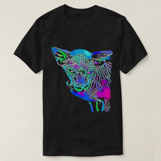 おもしろいポップ・アートのsphyn cat顔 tシャツ (デザイン正面)
