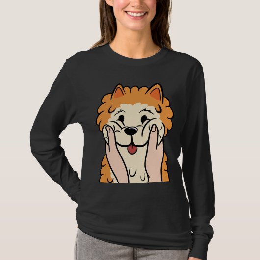 おもしろいポメラニア犬ぽちゃぽちゃの頬 Tシャツ (正面)