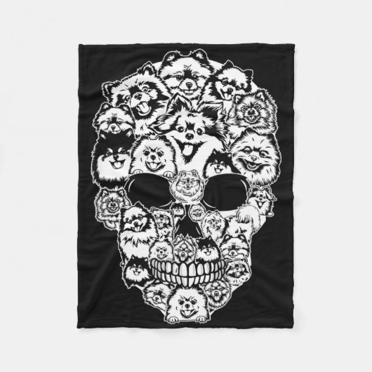 おもしろいポメラニア犬スカルドッグスケルトンハロウィーン フリースブランケット (正面)