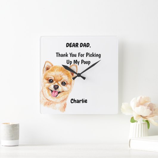 おもしろいポメラニア犬パパ水彩イヌアート スクエア壁時計 (ホーム)