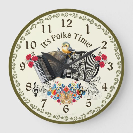 おもしろいポルカ時間!アコーディオン壁時計 ラージ壁時計 (正面)