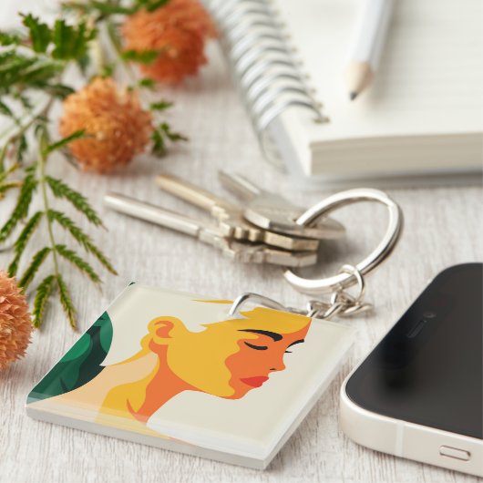 おもしろいポートレートモダン抽象芸術カスタム キーホルダー (正面右)