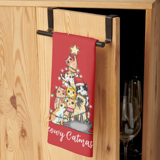 おもしろいマイオウィカタマスキャッツクリスマスツリーカスタム キッチンタオル (三つ折り)