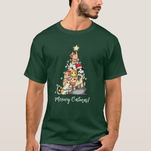 おもしろいマイオウィカタマスキャットクリスマスツリー Tシャツ (正面)