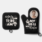 おもしろいマイグリルマイルールタイポグラフィ写真 鍋つかみ&鍋敷きセット (正面)