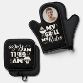 おもしろいマイグリルマイルールタイポグラフィ写真 鍋つかみ&鍋敷きセット (正面/裏面)