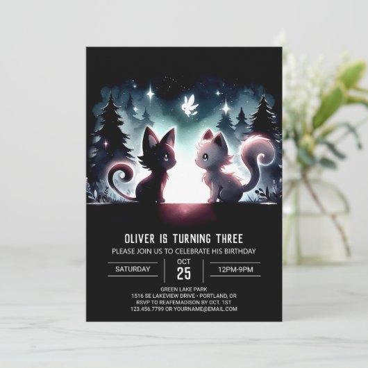 おもしろいマジカルキャット誕生日 招待状 (スタンド正面)