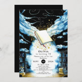 おもしろいマジカルライブラリストーリーブック誕生日 招待状 (正面/裏面)