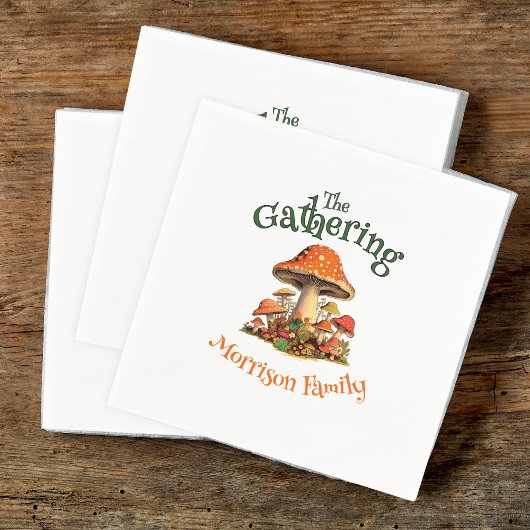 おもしろいマッシュルームレトロファミリー懇親会 スタンダードカクテルナプキン