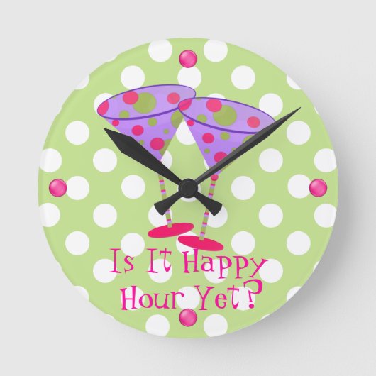おもしろいマティーニグラスハッピーアワーウォールクロック ラウンド壁時計 (正面)