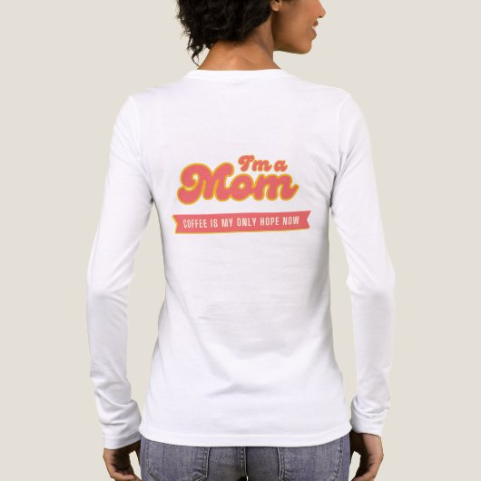 おもしろいママコーヒピンクバックデザイン トライブレンドTシャツ (背面)