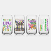 おもしろいマルディグラデザイン印刷缶ガラスセット ガラス缶 (正面)