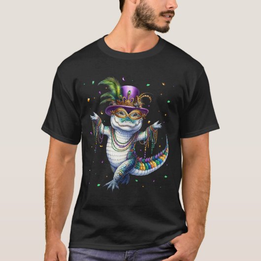 おもしろいマルディゲーターマルディグラスアリゲーター踊りカーン Tシャツ (正面)
