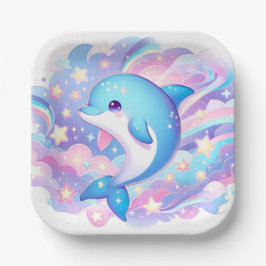 おもしろいマンガのイルカの赤ちゃんシャワー ペーパープレート