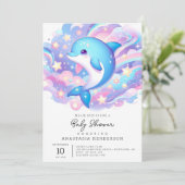 おもしろいマンガのイルカの赤ちゃんシャワー 招待状 (スタンド正面)