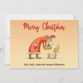 おもしろいマンガのサンタがクリスマスに贈り物を シーズンカード (正面)