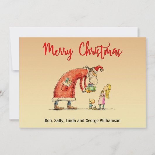 おもしろいマンガのサンタがクリスマスに贈り物を シーズンカード (正面)