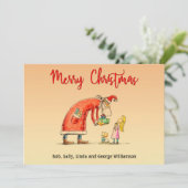 おもしろいマンガのサンタがクリスマスに贈り物を シーズンカード (スタンド正面)