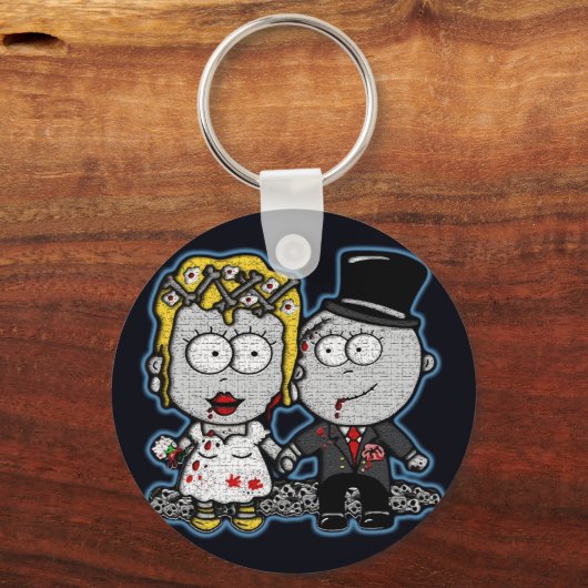 おもしろいマンガのゾンビ新郎新婦結婚の キーホルダー (正面)