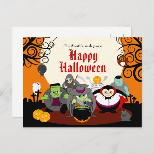 おもしろいマンガのハロウィーンの化け物の衣装パーティーグループ インビテーションポストカード (正面/裏面)