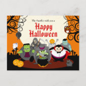 おもしろいマンガのハロウィーンの化け物の衣装パーティーグループ インビテーションポストカード (正面)