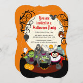 おもしろいマンガのハロウィーンの化け物の衣装パーティーグループ 招待状 (正面/裏面)
