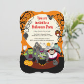 おもしろいマンガのハロウィーンの化け物の衣装パーティーグループ 招待状 (スタンド正面)