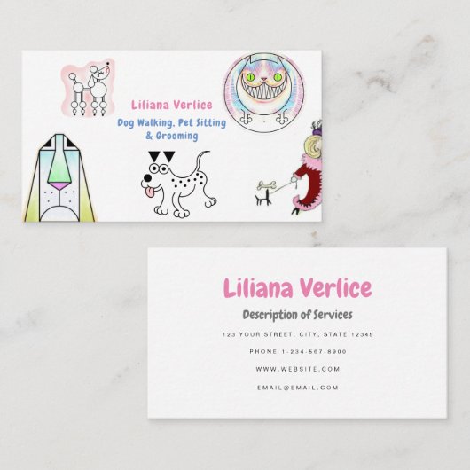 おもしろいマンガ犬のウォーカーペットシッターの名刺 名刺 (正面/裏面)