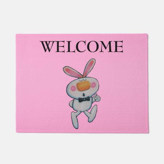 おもしろいマンガ白いバニーの親指を上げるサインボウタイ ドアマット (正面)