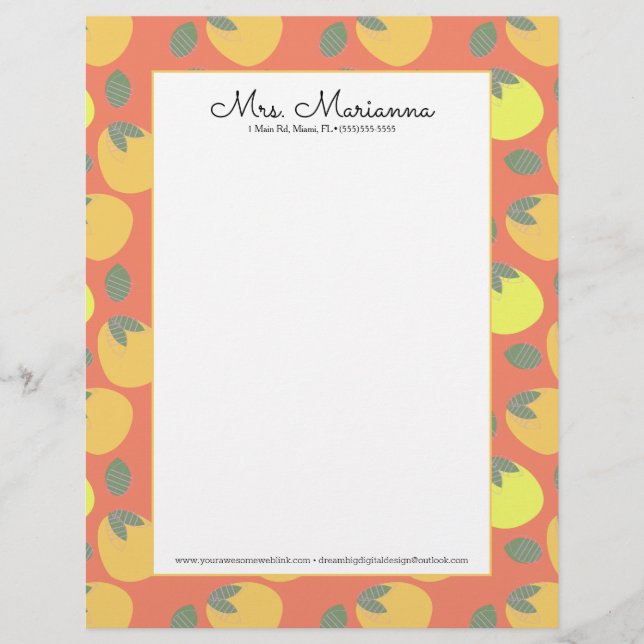 おもしろいマンゴオレンジイエローフルーツ レターヘッド (正面)