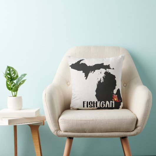 おもしろいミシガン州グラフィックと魚 クッション (椅子)