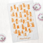 おもしろいミジンジャーキャットパーソナライズされた キッチンタオル<br><div class="desc">おもしろいリトルウォーター・カラーのジンジャー・オレンジの猫。名前をパーソナライズに変更。</div>