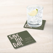 おもしろいミニマリストグリーンピンクウェディング日付を保存 スクエアペーパーコースター (インサイチュ)