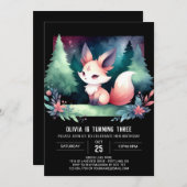 おもしろいミニマルキツネ誕生日デジタル 招待状 (正面/裏面)